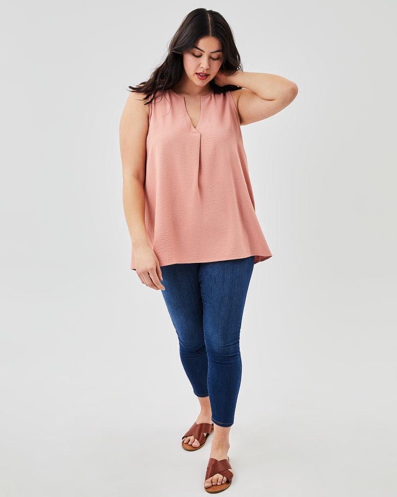 Plus size model with rectangle body shape wearing Belle Sleeveless Top by Molly&Isadora | Dia&Co | dia_product_style_image_id:156250